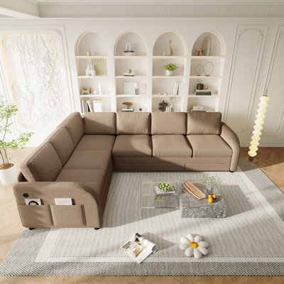 115.2'' L-Shaped Convertible Sectional Sofa Couch with Pull-Out Bed,Sleeper Sofa,Side Pocket