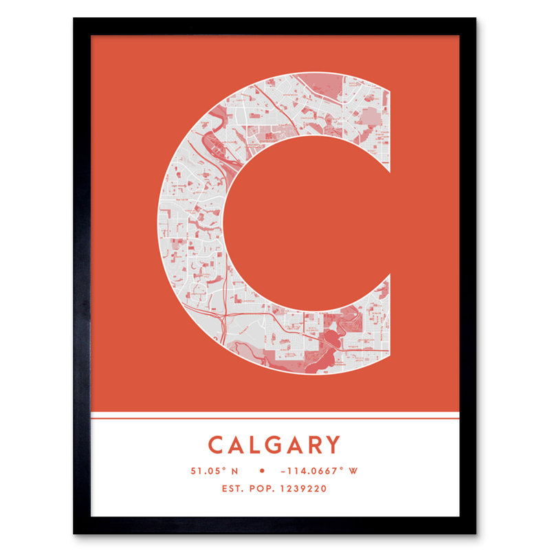 Calgary City Map Calgary Orange - Single Picture Frame Typography