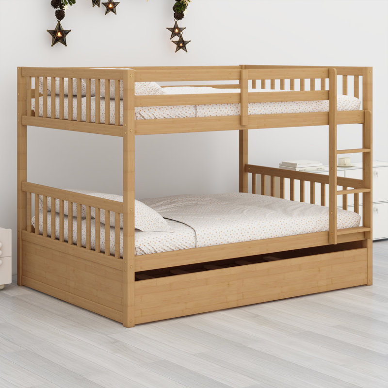 Lit superposé en bois peu encombrant au design gigogne et convertible, Chêne blanc