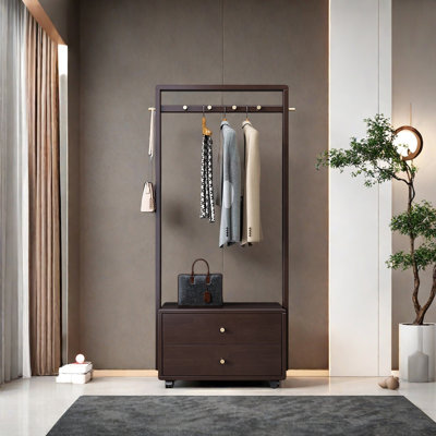 Rubber Wood Coat Rack Copper Hooks Compact Design