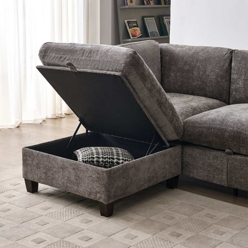 Canapé modulaire moderne en L avec rangement, canapé en chenille gris pour la maison