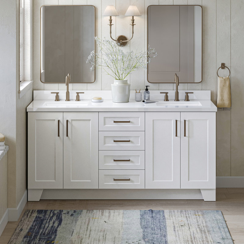 73 IN.  Single Bathroom Vanity, White,  White Quartz, Rectangular