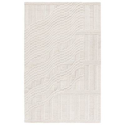 Tapis beige / ivoire en laine / coton touffeté à la main Derry 601