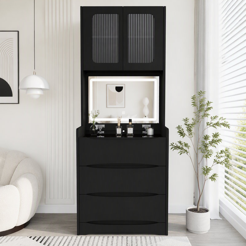 Vanity with Mirror and Seat, Noir