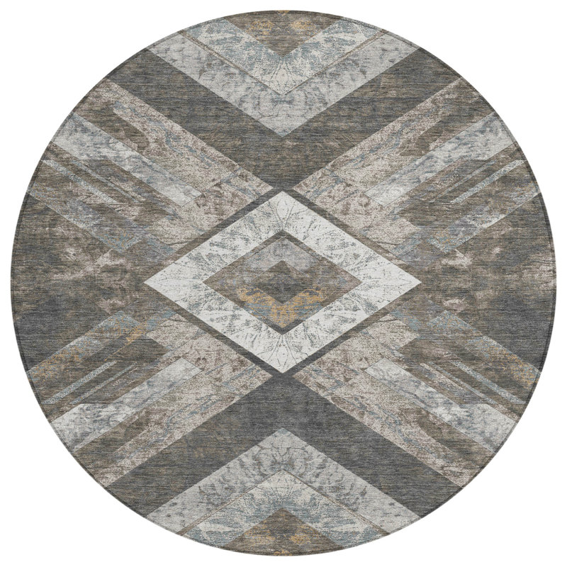 Machine Washable Indoor/Outdoor Xhevrie Brown Rug, Round 8'