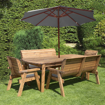 Fischer 8 - Person Wood Patio Dining Set with Rectangular Table , Cushions Included