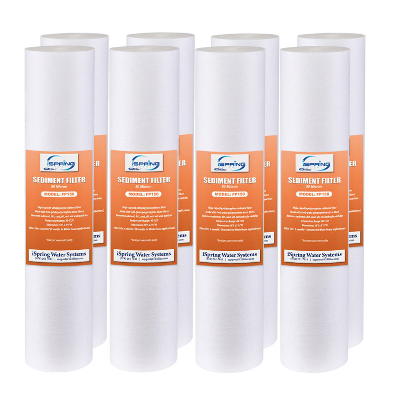 iSpring - Cartouches de rechange pour filtre à sédiments standard 50 microns 10 "x 2,5" fp150x8 iSpring, paquet de 8