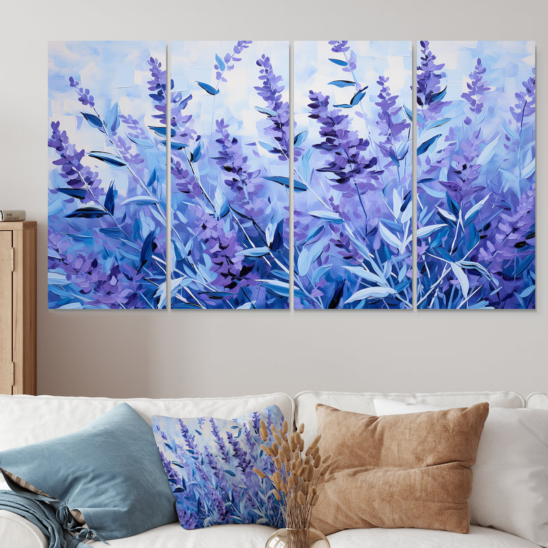 Lavande sérénité II - Herbes, art mural sur toile 4 pièces, H 32 po x l 64 po