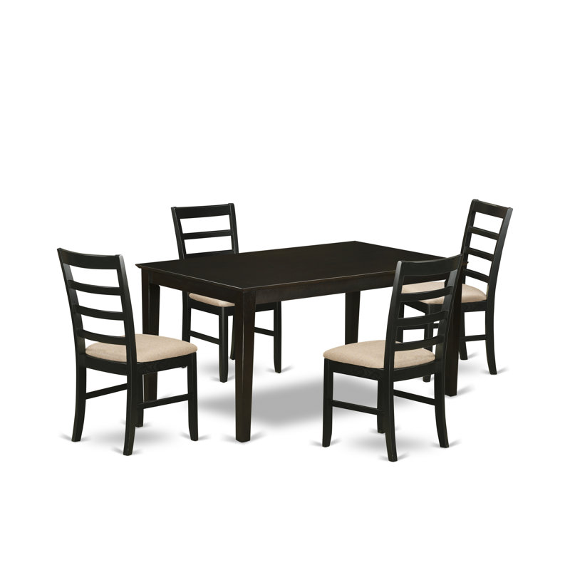 Ensemble de meubles de salle à manger 5 pièces comprenant une table de cuisine rectangulaire et 4 chaises de salle à manger rembourrées en tissu de lin, 36 x 60 pouces, cappuccino