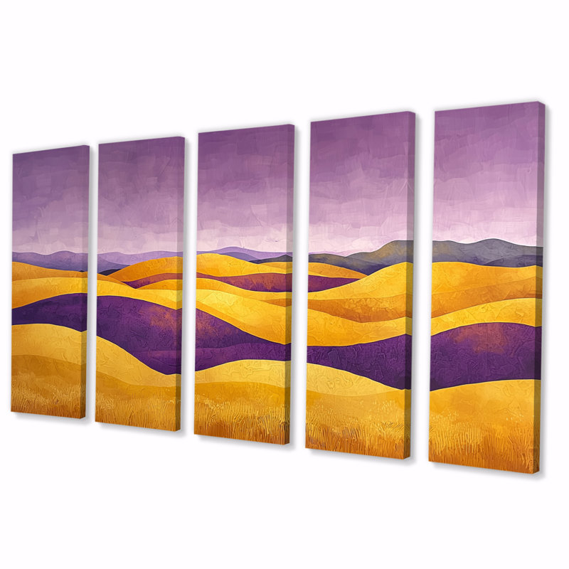 «Countryside Golden Hills At Twilight I» - art mural campagne - ensemble d'art mural campagne, H 28 po x l 60 po, 5