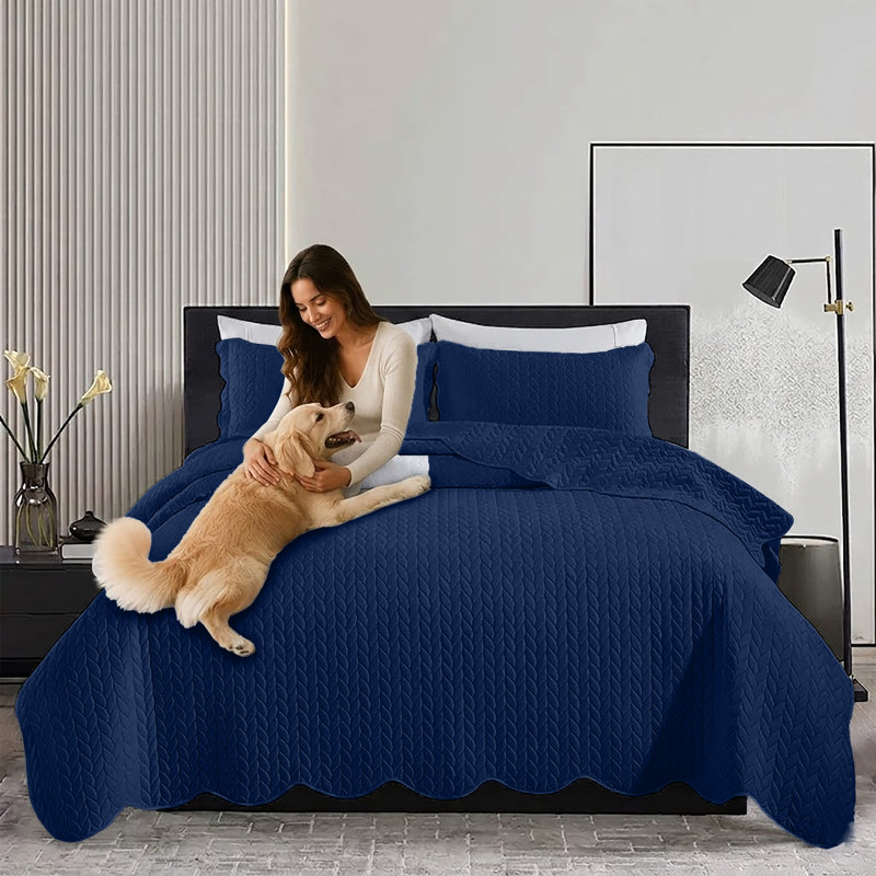 Microfiber Embossed Bedspread Set, Blue, King Bedspread + 2 King Shams