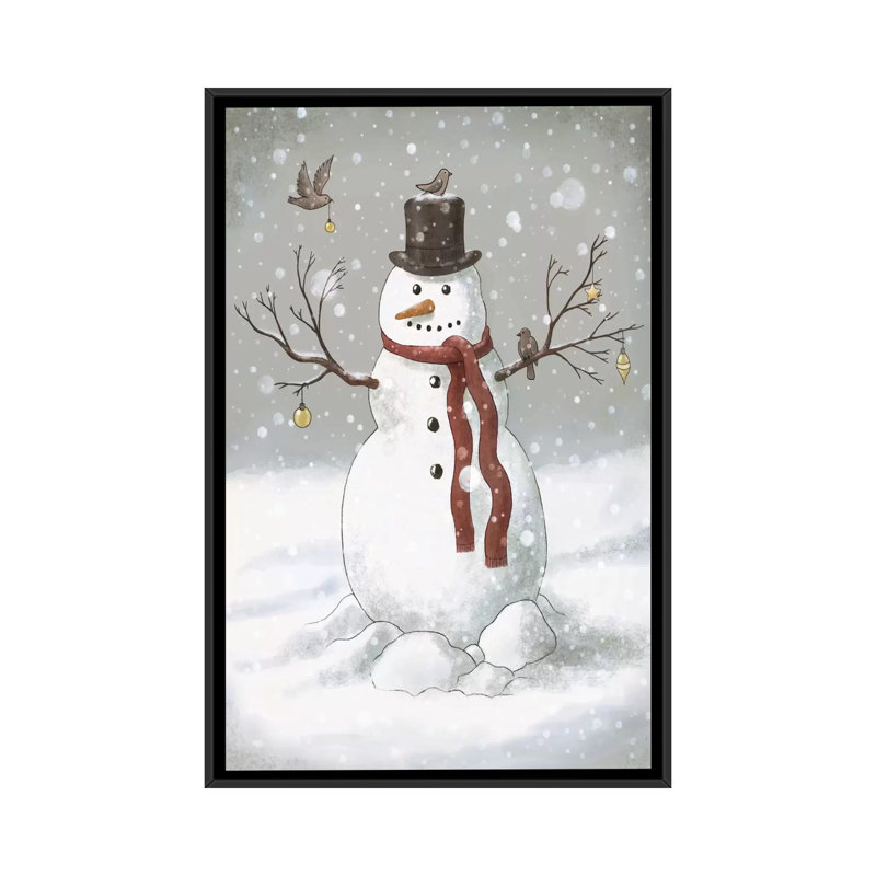 Bonhomme de neige de Noël - peinture, Toile encadrée noire, Pas de tapis, H 48 po x l 32 po x P 1,5 po