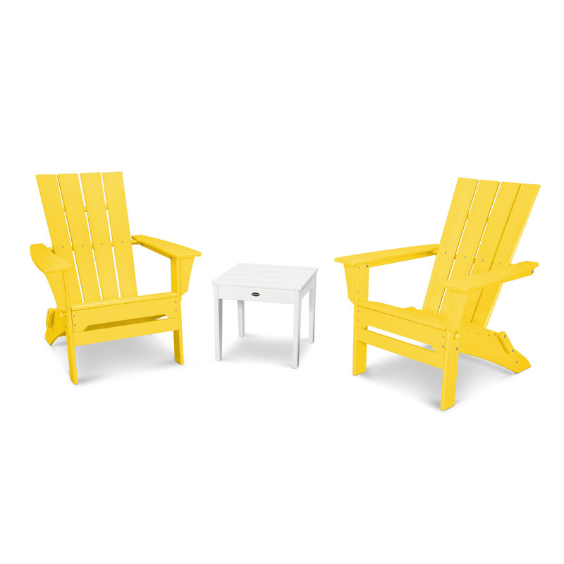 POLYWOOD Quattro Folding Chair 3-Piece Adirondack Set, Lemon/White