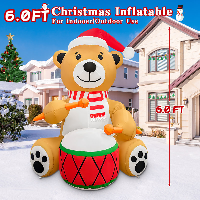 Tambour de Noël gonflable animé 6 pi avec lumières DEL intégrées