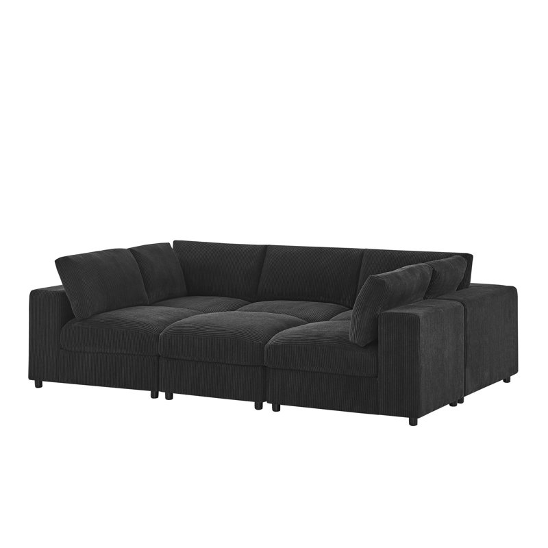 Canapé modulaire de coin avec repose-pieds 108,5 po Arregui, Velours côtelé noir