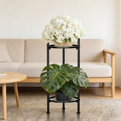 2-Tier Metal Plant Stand For Indoor And Outdoor Use, Heavy-Duty Rustproof Vertical Plant Shelf With Decorative Leaf Design For Home, Garden, Patio, And Apartment