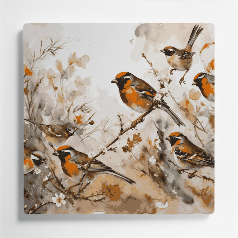 Oiseau en métal beige, H 12 po x l 12 po