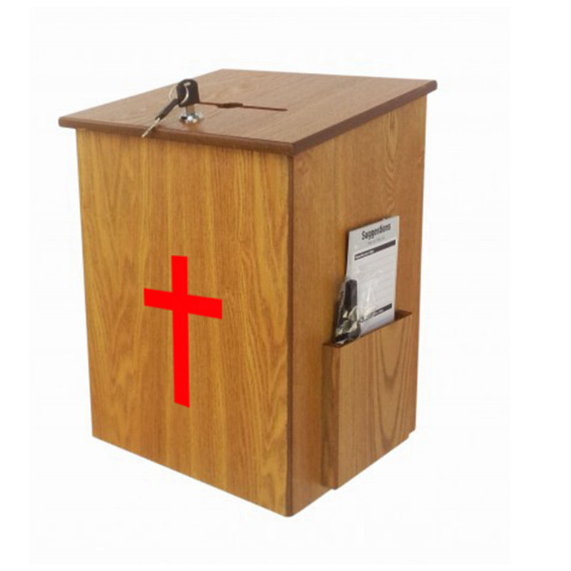 Wood Church Collection Fundraising Box Donation Charity Box with Cross Christian Church Tithes & Offerings, Beige/Red