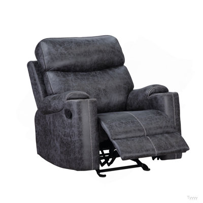 Hirah Dark Gray Microfiber Manual Recliner Chair With Cupholder Function
