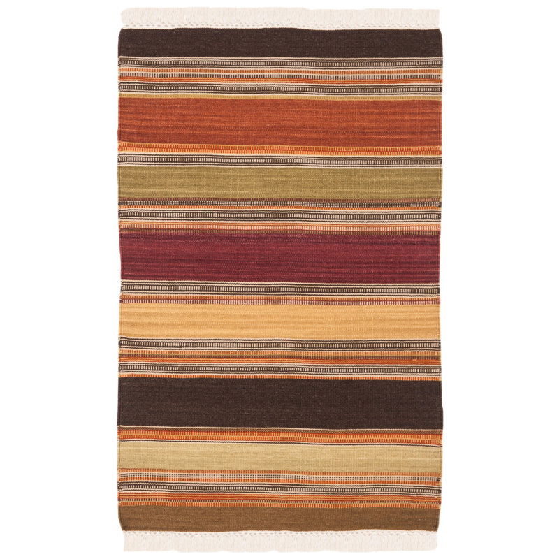 Striped Wool Hand Woven Area Rug, Rectangle 76 x 122cm