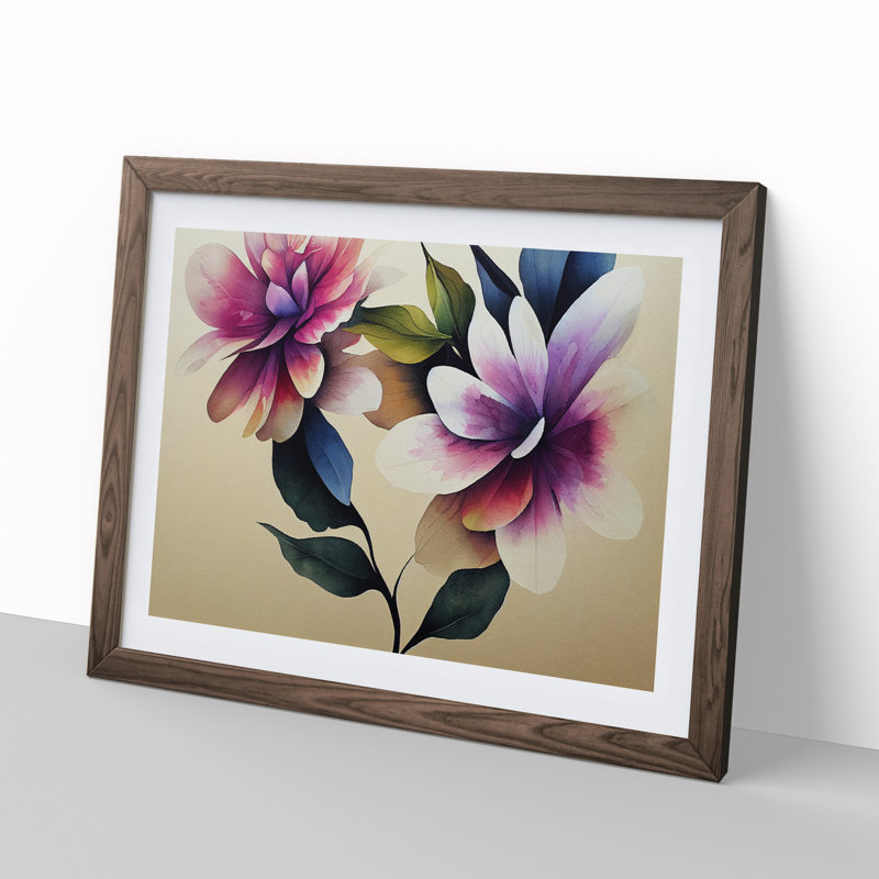 Charming Watercolour Flowers - Single Picture Frame Painting, 46cm H x 64cm W x 2cm D, Walnut