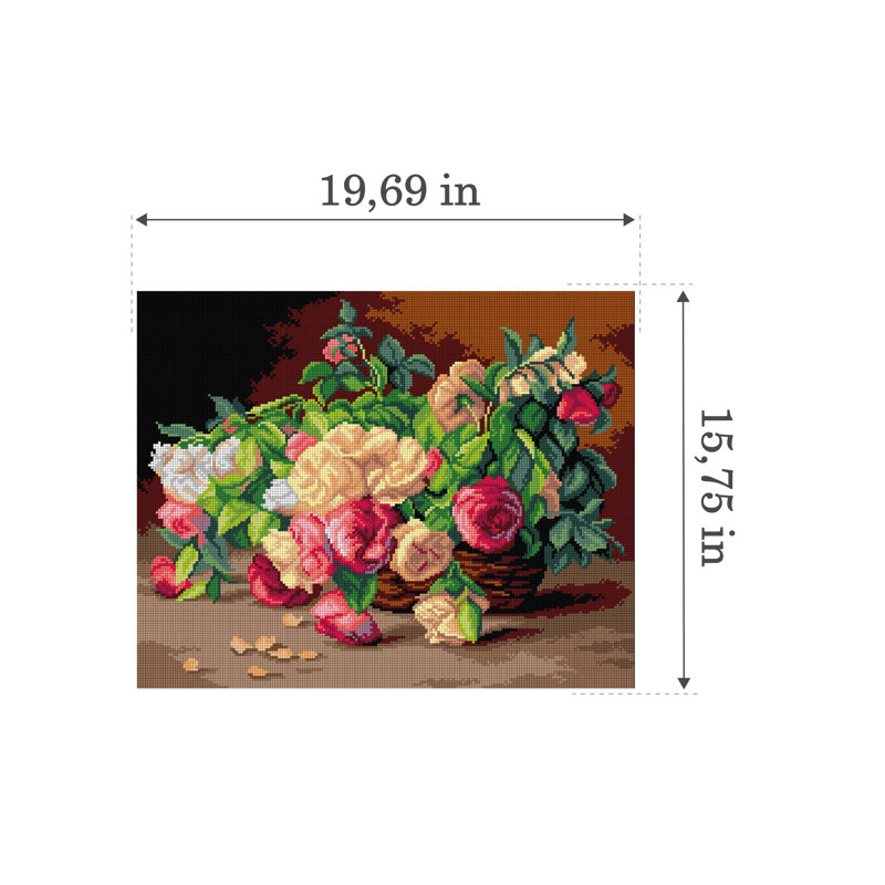 Toile Gobelin pour demi-point sans fil selon Henri Biva - Roses dans un panier 3496M