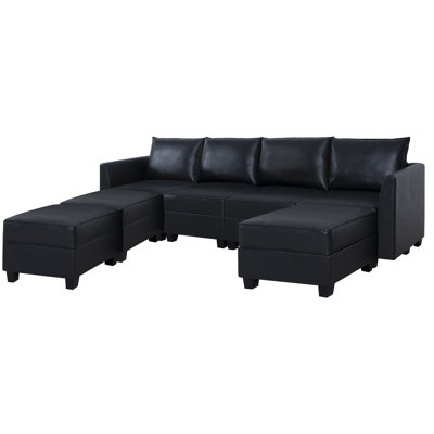 Rueban 4 - Piece Convertible U-Shaped Sectional Sofa with 3 Ottoman - Air Leather by Hokku Designs