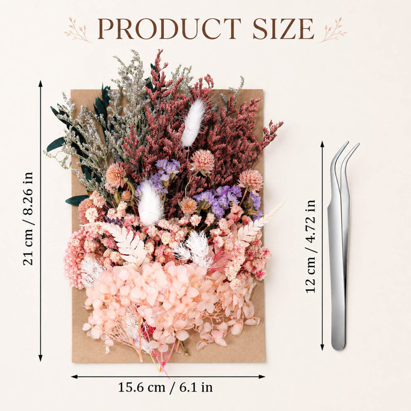 Fleurs et feuilles séchées naturelles de couleurs variées pour la résine et les loisirs créatifs.