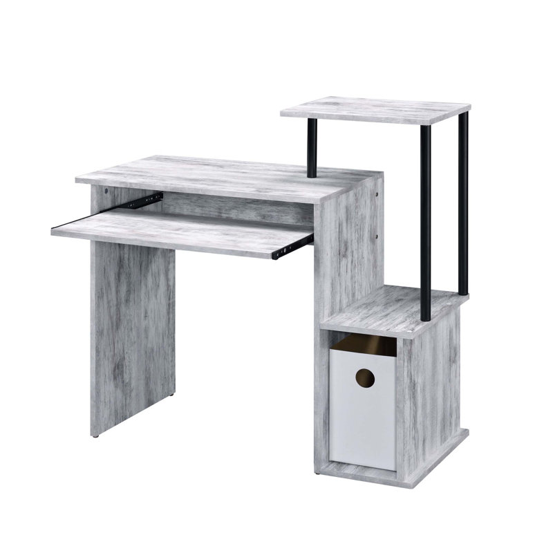 Lyphre Antique Finish Computer Desk With Keyboard Tray And Storage, For Home Office And Study Areas, Antique White/Black