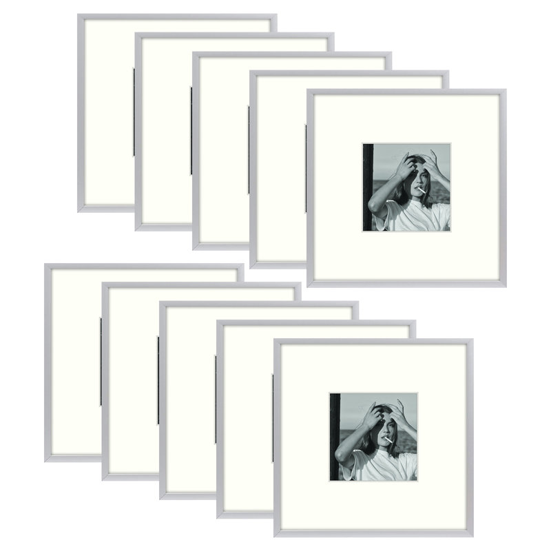 Cadre photo Drennon, Argent, 8 po x 8 po emmêlé à 4 po x 4 po