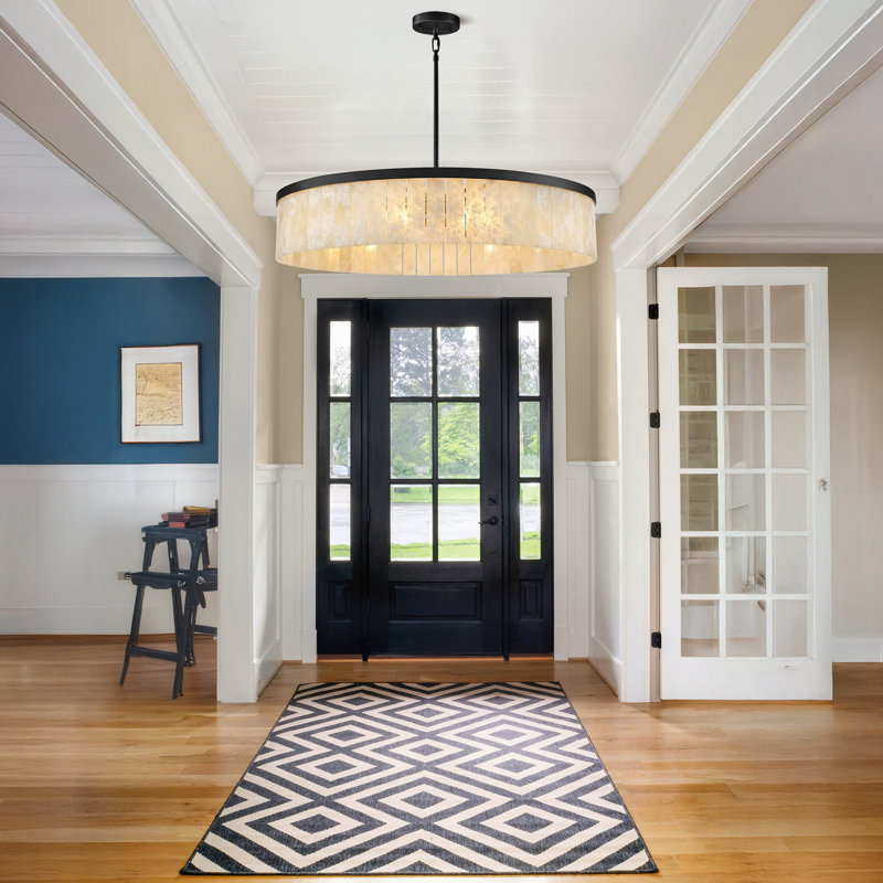 10 - Light 41.3" D Dimmable Modern Alabaster Drum Chandelier Round Pendant Lights For Dining Room, Matte Black