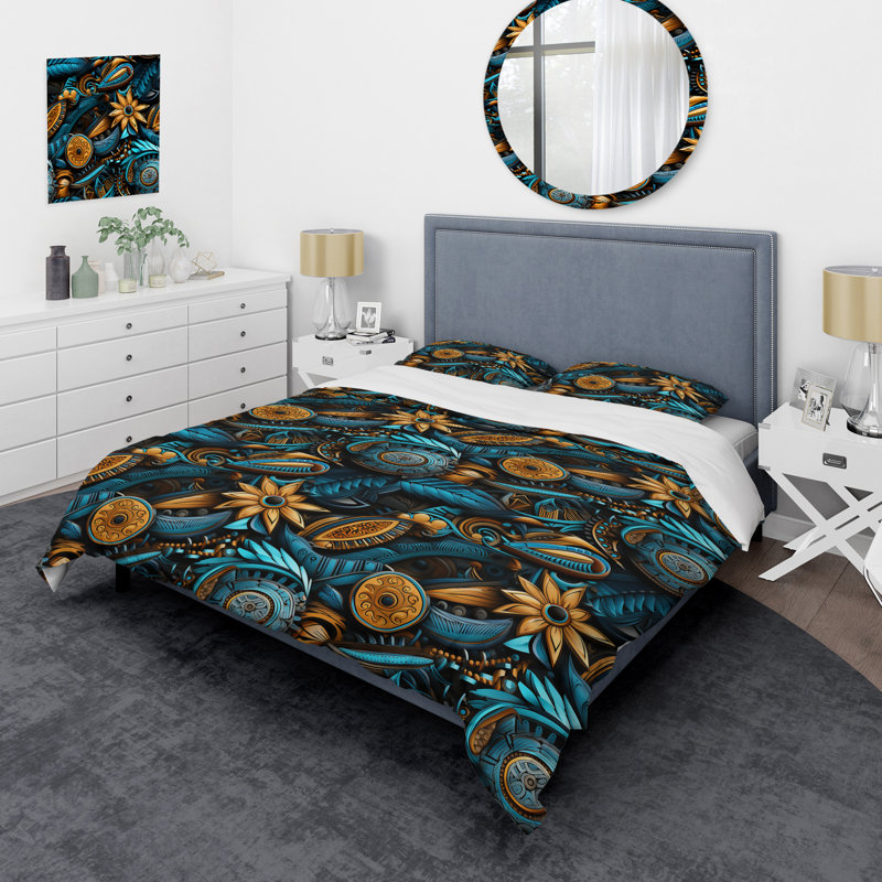 Ensemble de housse de couette Tribal Motifs Eclectic Melody II, Housse de couette simple + 1 taie décorative stan