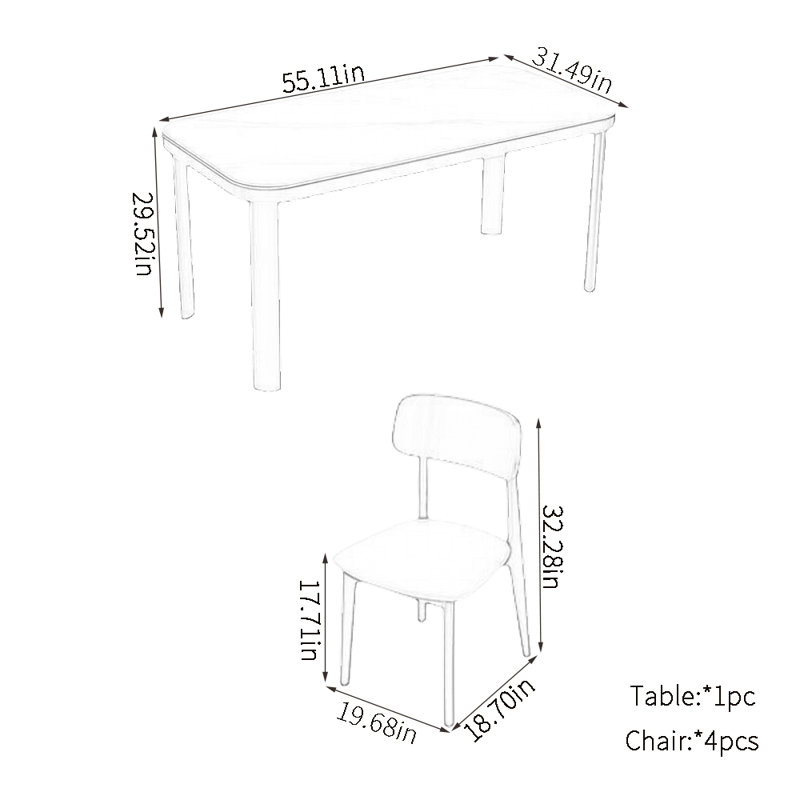 Ensembles de table de salle à manger modernes, H 29,52 po x L 55,11 po x l 31,49 po