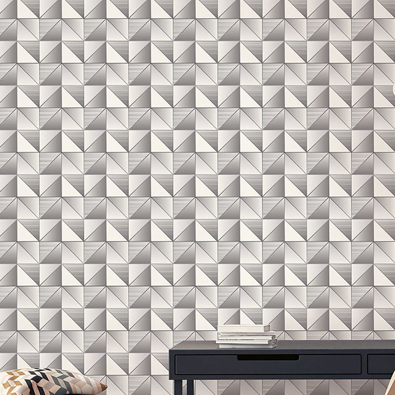 Geometrix 25.4m x 52.8cm Satin Wallpaper Roll, Silver/Grey