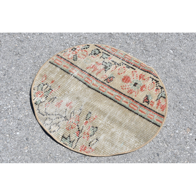 Tapis turc vintage rétro avec des tons de corail et de beige à motif floral beige / orange