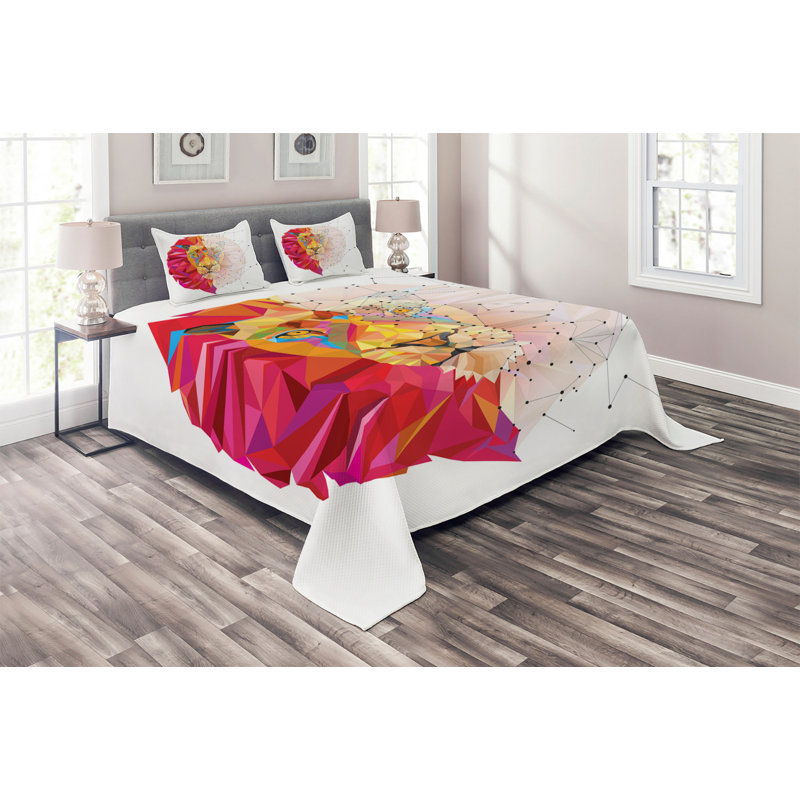 Eclectic Polyester Geometric Shapes Coverlet, King Bedspread + 2 Shams