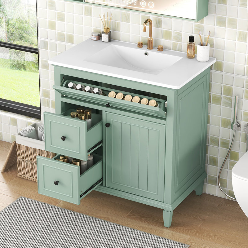 Meuble-lavabo 24 po avec lavabo, Vert, Noir, 30"