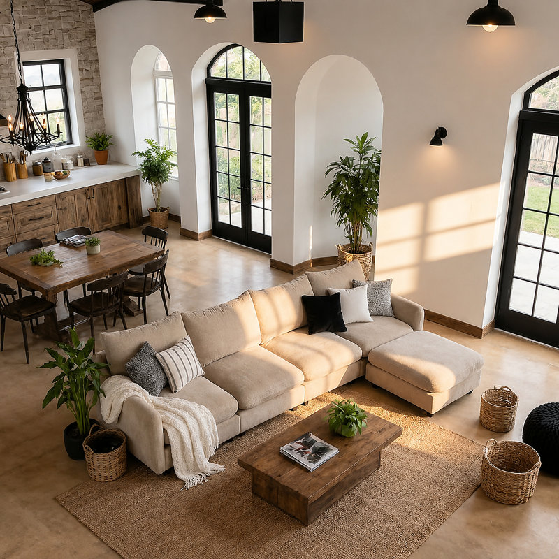 Canapé modulaire en L de 5 pièces rustique 130 po Rustic Contemporary
