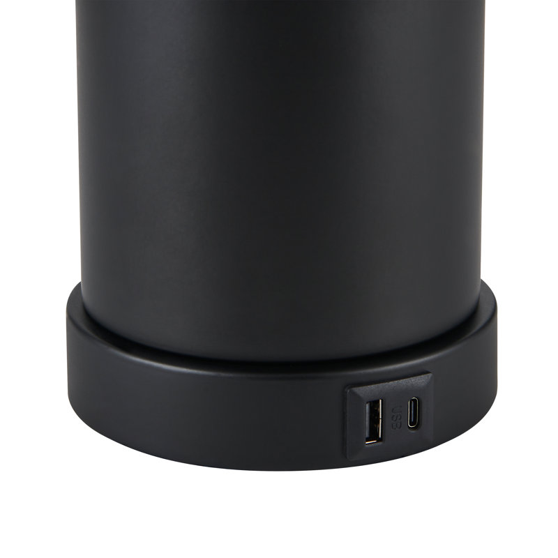23.25’’ Black Table Lamp Set With Built-In Night Light And Usb Ports Bulbs Included