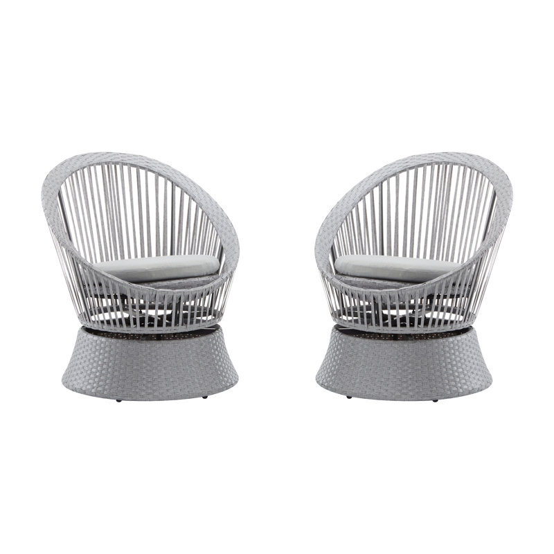 [Set of 2] 26.7" Modern Swivel Wicker Lounge Chair with Rattan and Iron Frame, Featuring a Stylish Round Design, Perfect for Living Room, Patio, or Balcony Relaxation
