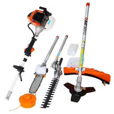 4 In 1 Multi-Functional Trimming Tool, 63CC 2-Cycle Garden Tool System With Gas Pole Saw, Hedge Trimmer, Grass Trimmer, And Brush Cutter EPA Compliant