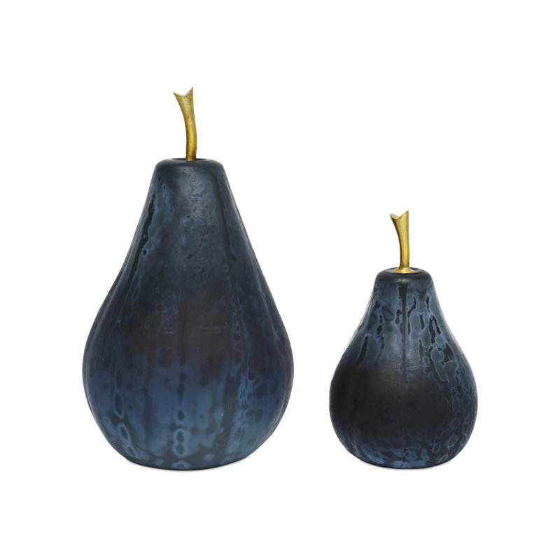 Glass Dark Blue Pear Set Of 2