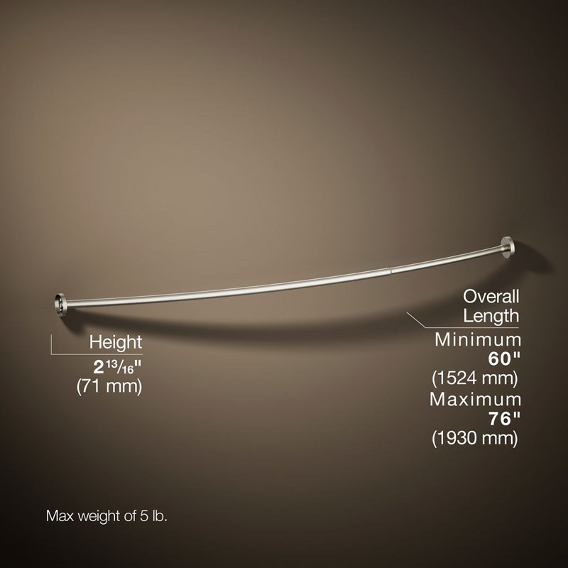 Expanse® 76" Curved Fixed Shower Curtain Rod, Brushed Nickel