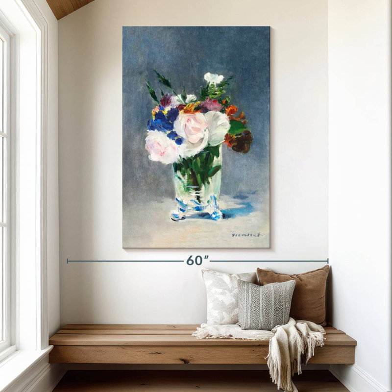 Fleurs dans un vase en cristal, H 51 po x l 34 po