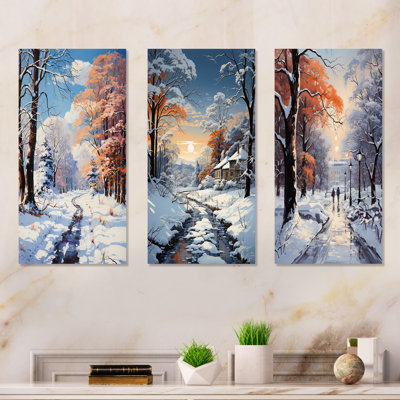«Path Into Winter Forest I - Winter Landscape», ensemble d'art mural sur toile