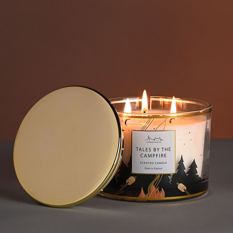 Scented Jar Candle with Glass Holder, Gold/Clear/Black