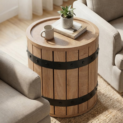 Round Barrel Side Table with Hidden Storage