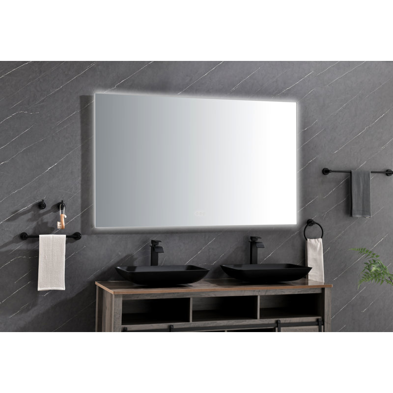 Miroir de salle de bain à DEL avec miroir rétro-éclairé et miroir mural, 36 po x 60 po, Noir