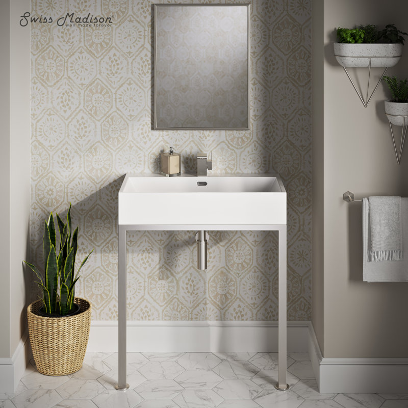 Concorde 30" Rectangle Console Sink with Matte Silver Legs, Silver