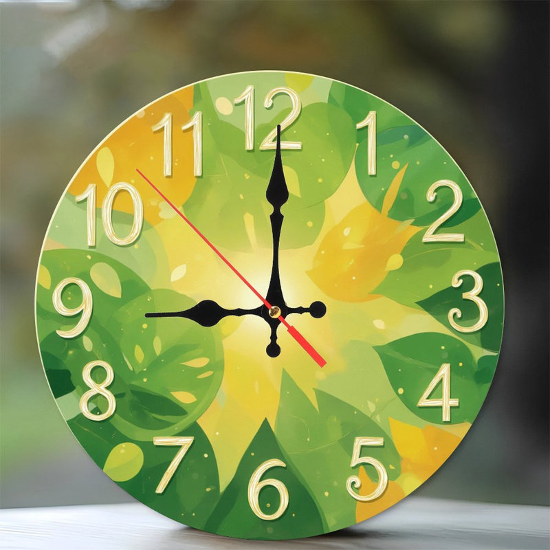 Horloge avec feuilles vertes et soleil